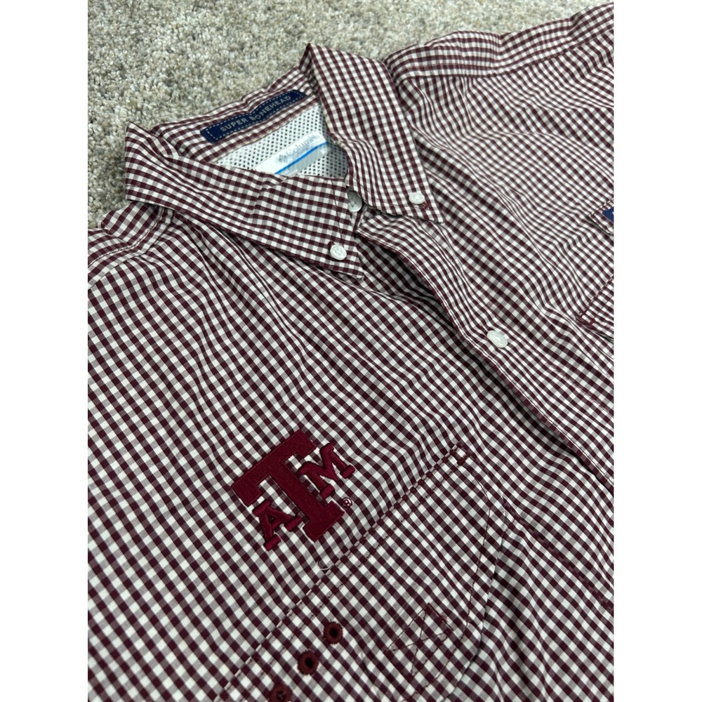 Columbia PFG Super Bonehead Texas A&M Aggies Maroon Gingham Fishing Medium #0816